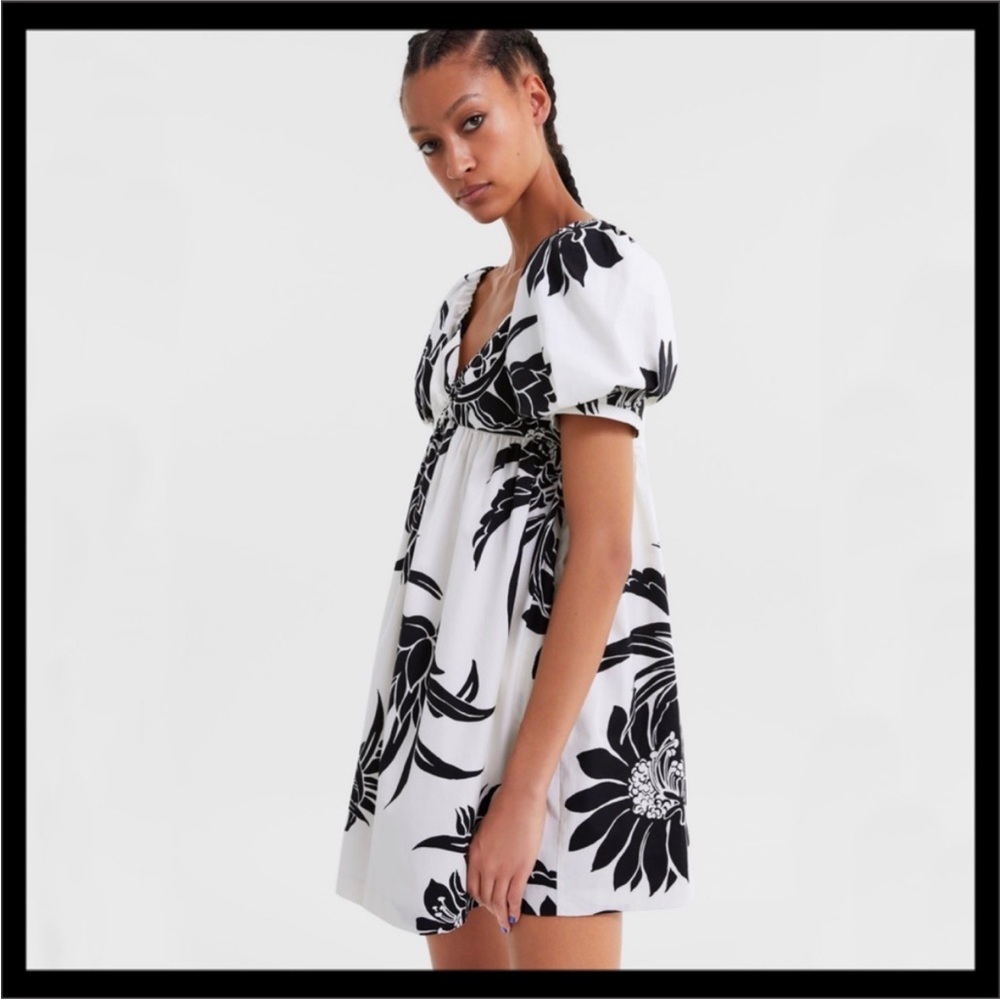 Zara Floral Print Puff Sleeve Mini Dress